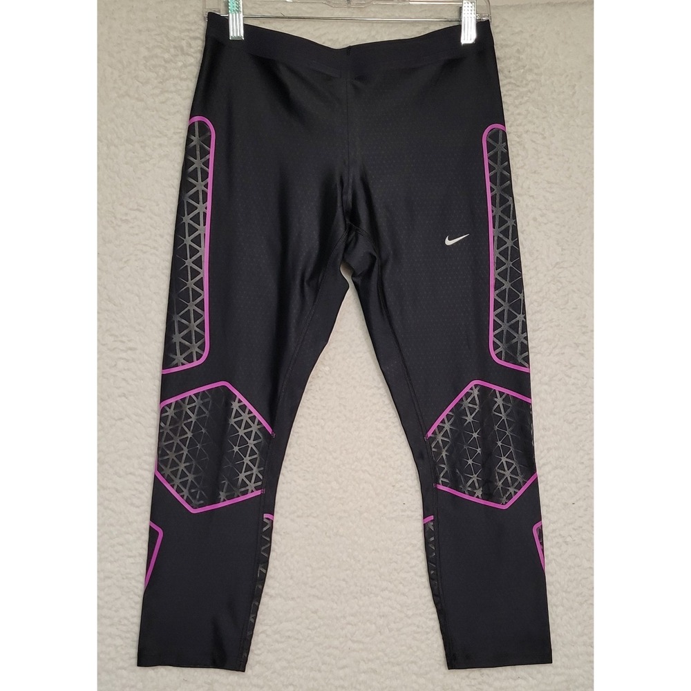 Nike Dri Fit Womens Athletic Leggings Size L Capri Black/Pink 1501